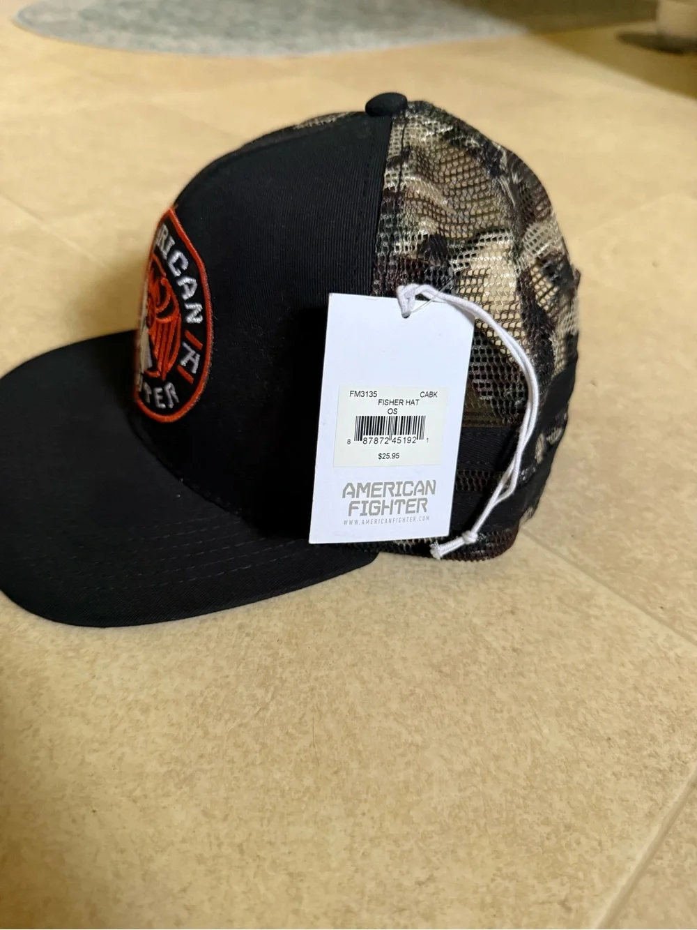 American Fighter Black Hat with Orange & White Patch